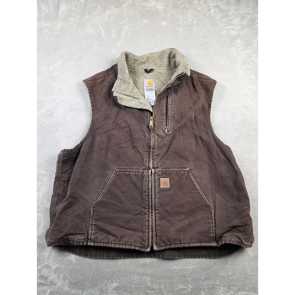 Vintage Carhartt Vest V33 Mens 2XL Dark Brown Sherpa Lined DKB Duck Canvas Work